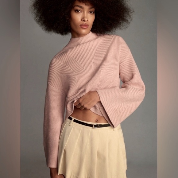 Anthropologie Sweaters - Anthropologie Maeve Medium The Katey Mock Neck Bell Sleeve Sweater Taupe Pink